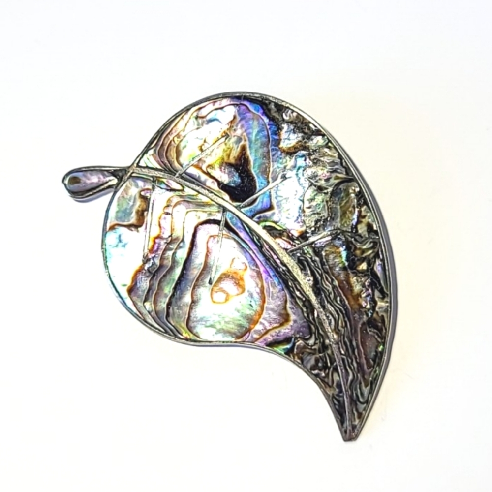 ABALONE ALPACA SILVER LEAF BROOCH - MADE IN MEXICO